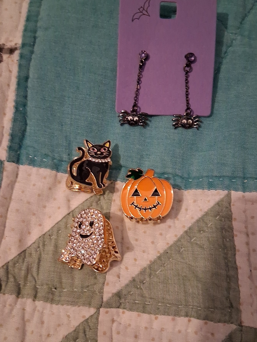 Haloween Earrings And 3 Small Haloween Hair Clips